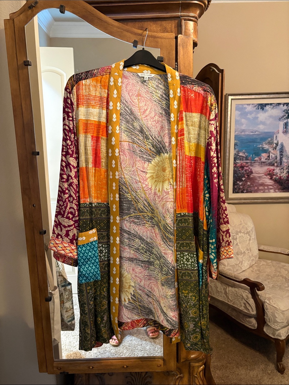 John Mark Multi-Color Boho Patchwork Kimono Jacket - Mustard, Red, Teal, Purple